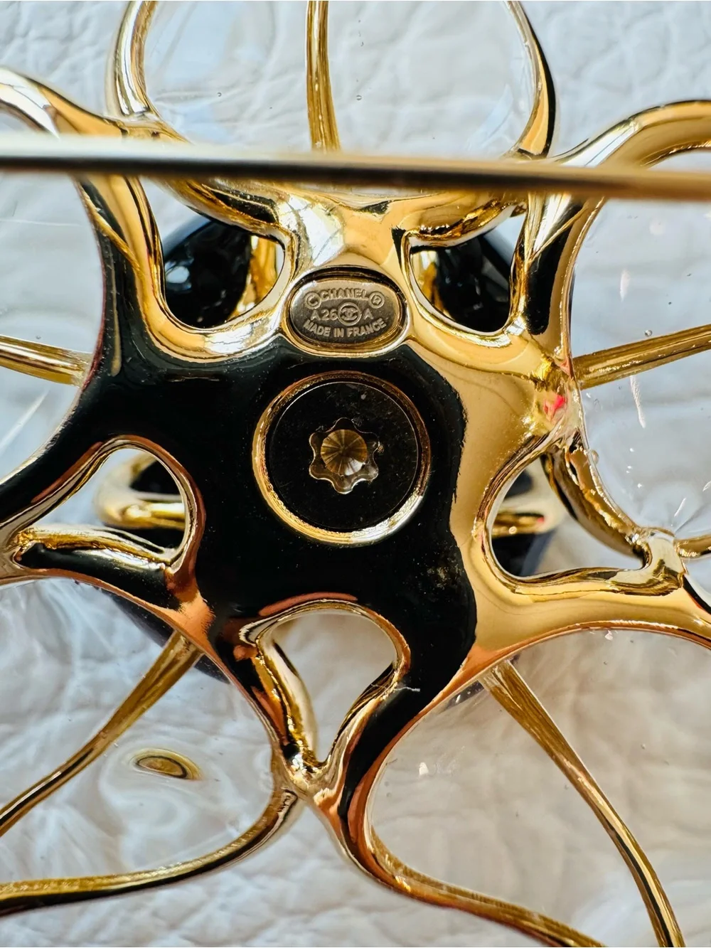CHANEL New 2026 Black, Clear and Gold Camellia Brooch